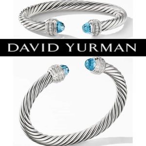 DAVID YURMAN 7mm Cable Bracelet Blue Topaz Diamond